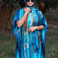 Blue Silk-Like Casual Robe Vacation Kaftan with Scarve