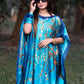 Blue Silk-Like Casual Robe Vacation Kaftan with Scarve