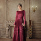Elegant Wine Red Lace Trim Ruffle Flare Sleeve Formal Dress