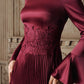 Elegant Wine Red Lace Trim Ruffle Flare Sleeve Formal Dress