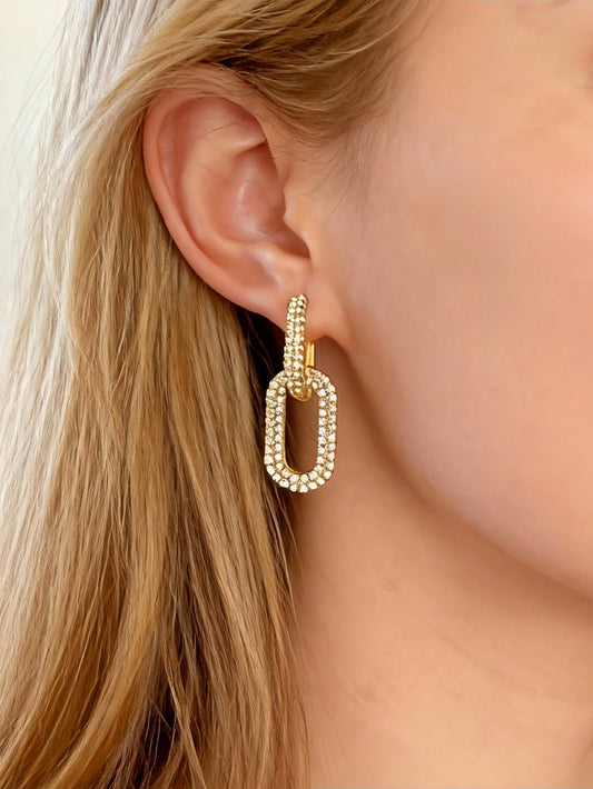 Gold Plated Copper Zirconia Stone Elegant Earrings
