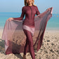 4-Piece Set: One-Piece Solid Color Zipper Jumpsuit With Pants, Paired With Ombre Print Drawstring Skirt And Ombre Mesh Shawl, Burkini Swimwear
