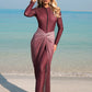 4-Piece Set: One-Piece Solid Color Zipper Jumpsuit With Pants, Paired With Ombre Print Drawstring Skirt And Ombre Mesh Shawl, Burkini Swimwear