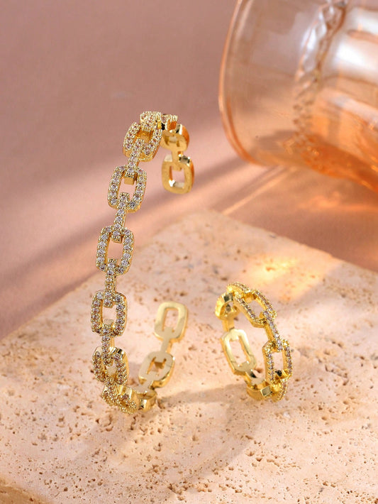 Cubic Zirconia Decorated Chain Bracelet & Ring Set