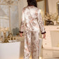 Floral Print Faux Silk V-Neck Top & Pants Pajama Set
