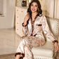 Floral Print Faux Silk V-Neck Top & Pants Pajama Set
