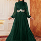 Stand Collar Pleated Long Sleeve Arabian Modest Dress