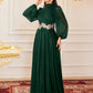 Stand Collar Pleated Long Sleeve Arabian Modest Dress