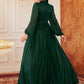 Stand Collar Pleated Long Sleeve Arabian Modest Dress