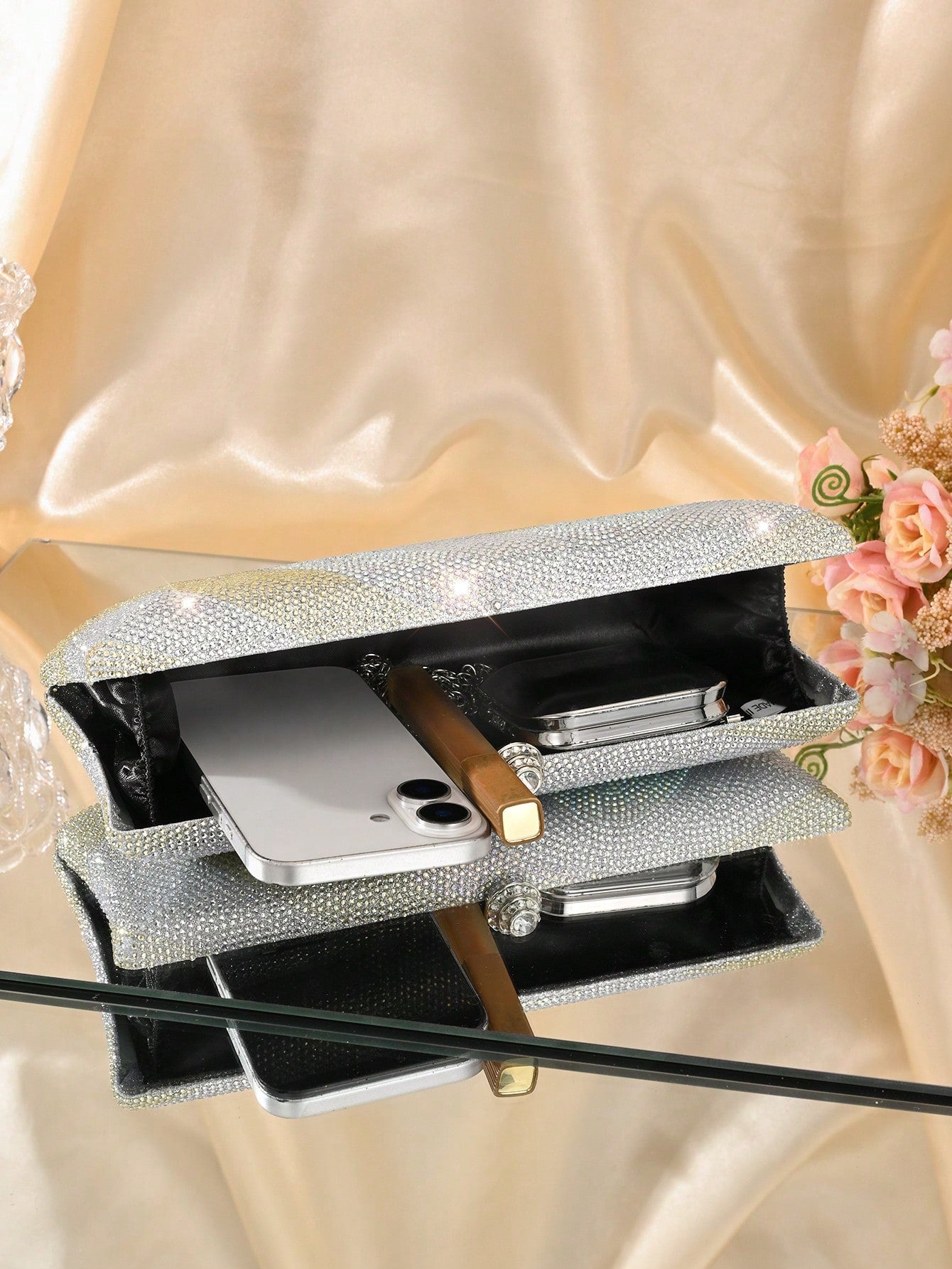 Long Form Glitter Bling Shiny Rhinestone Evening Bag