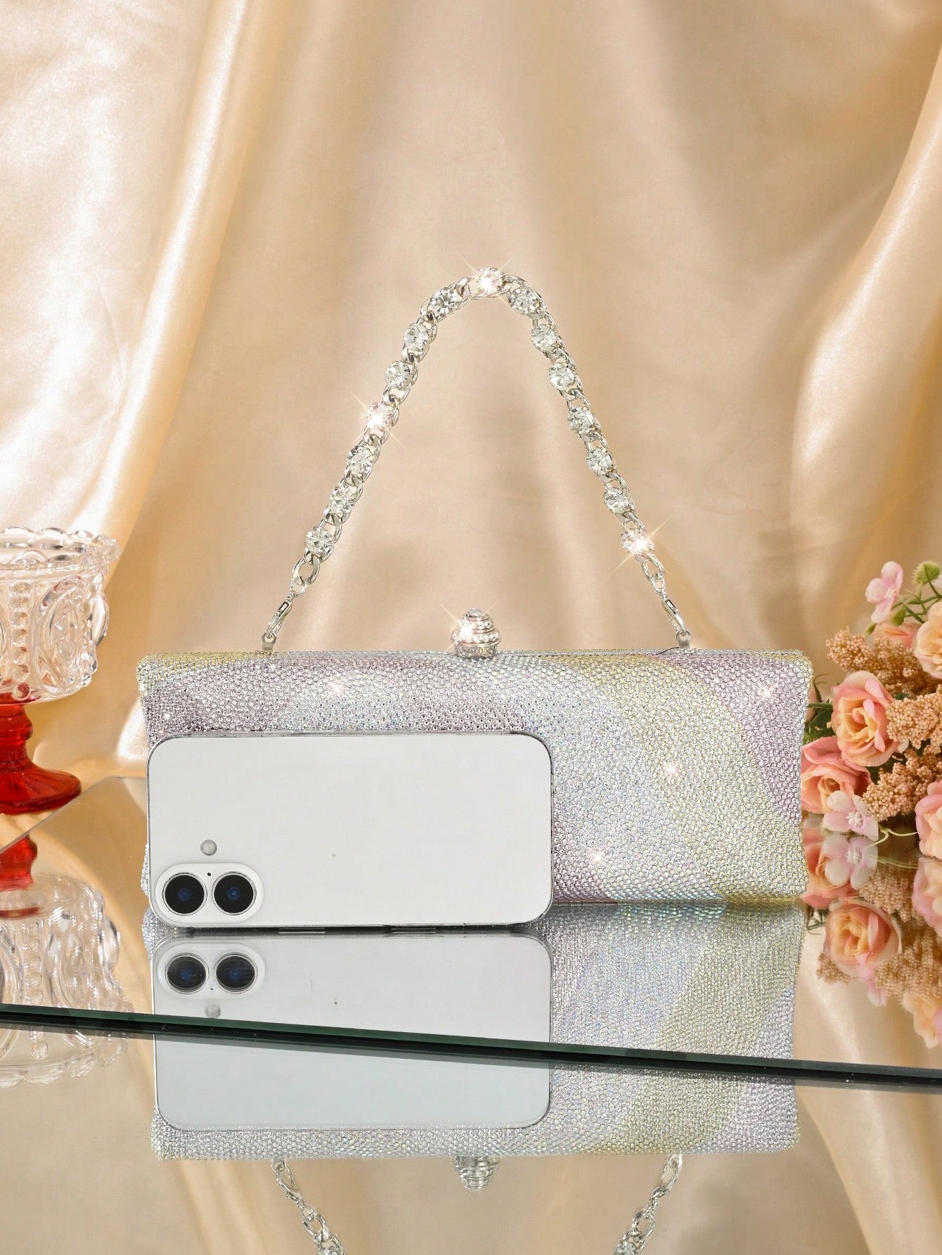 Long Form Glitter Bling Shiny Rhinestone Evening Bag
