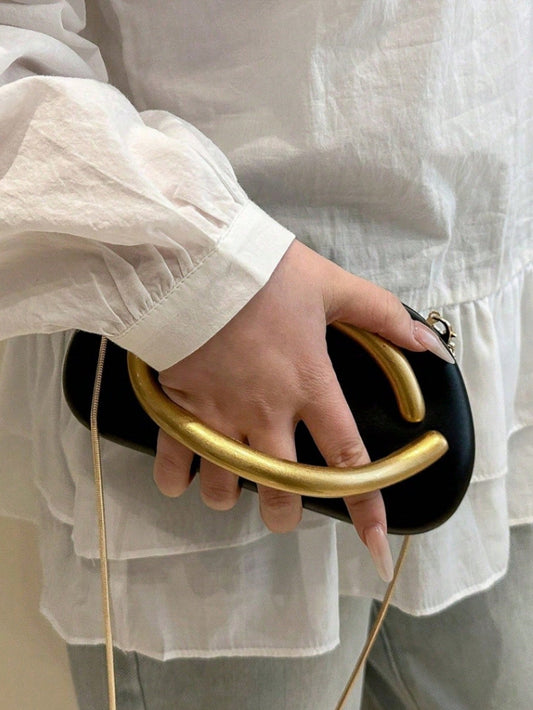 Mat Black Clutch Bag With Chain Shoulder Strap