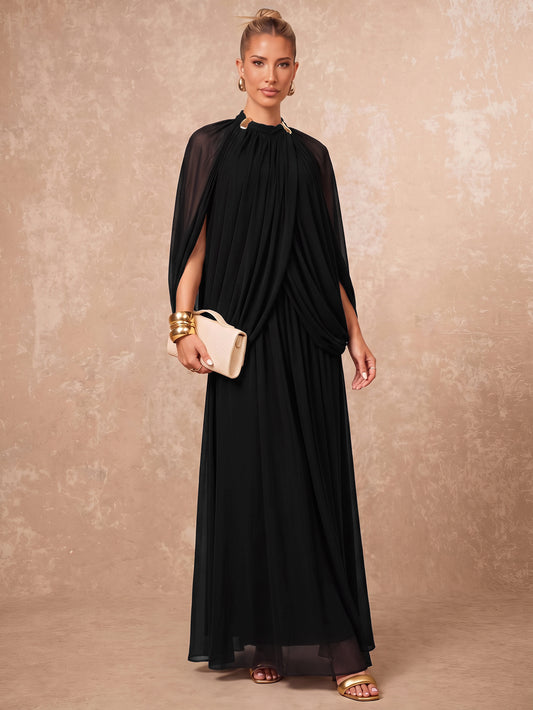 Cross-Pleated Design Metal Decor Dress