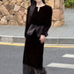 Velvet Hollow-Out Beaded Top and Lace-Patch Skirt 2pcs Set