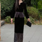Velvet Hollow-Out Beaded Top and Lace-Patch Skirt 2pcs Set