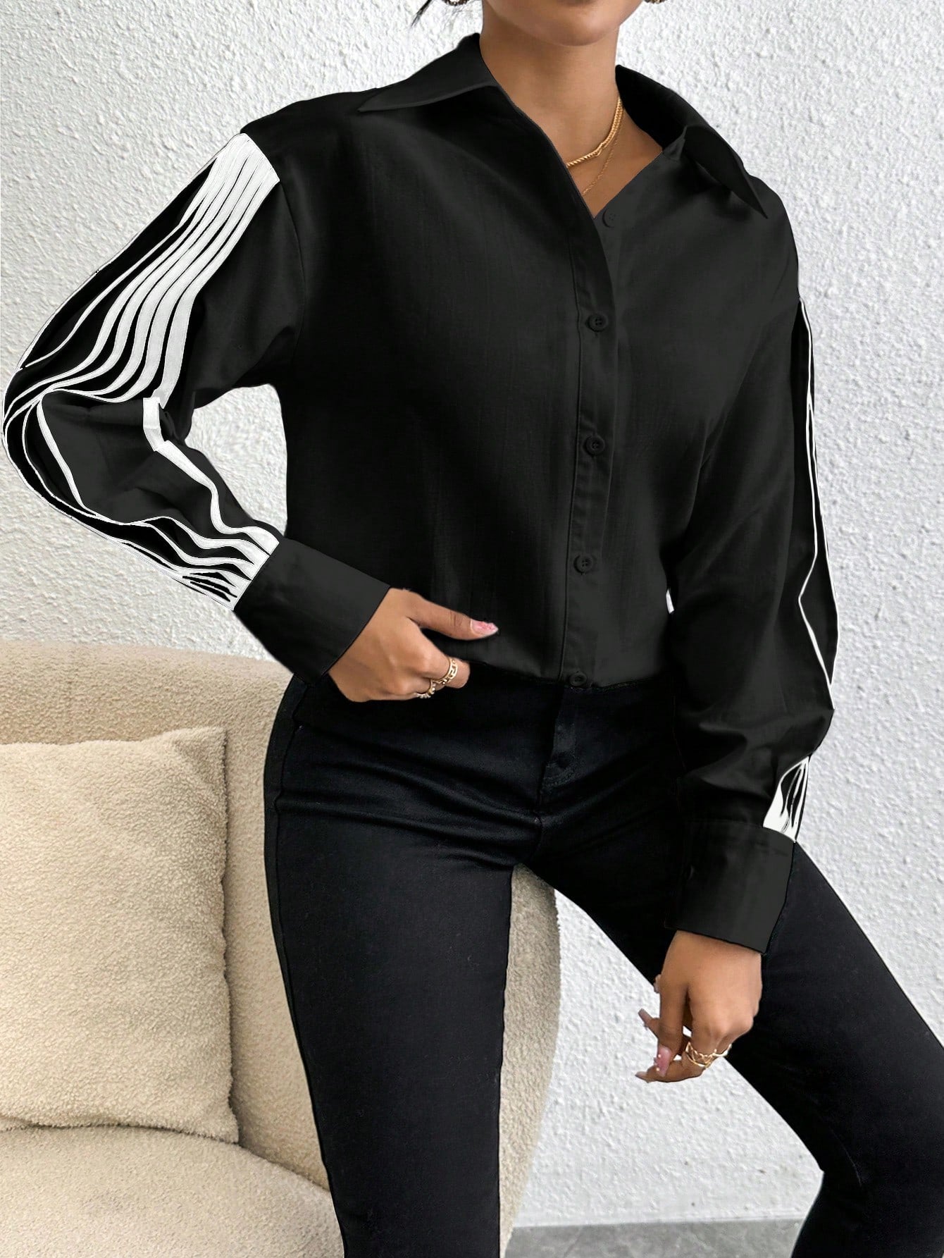 Colorblock Edge Long Sleeve Shirt