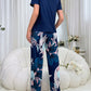 Blue Leaf Patterned Leisure Pajamas Set