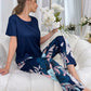 Blue Leaf Patterned Leisure Pajamas Set