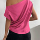 Asymmetrical Neck Ruched Blouse One Shoulder Top