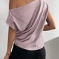 Asymmetrical Neck Ruched Blouse One Shoulder Top