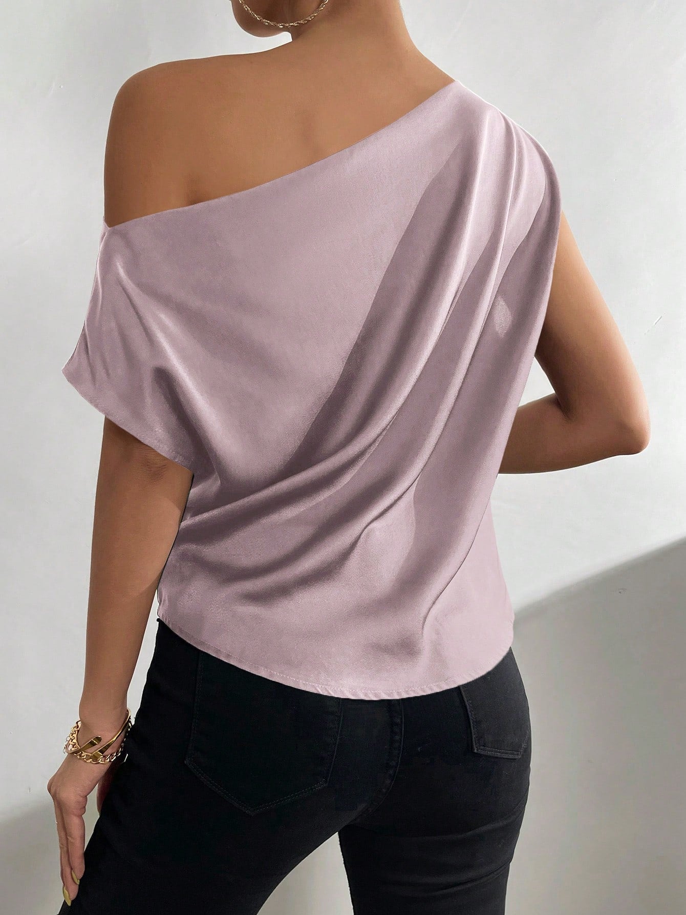 Asymmetrical Neck Ruched Blouse One Shoulder Top