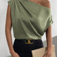 Asymmetrical Neck Ruched Blouse One Shoulder Top