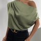 Asymmetrical Neck Ruched Blouse One Shoulder Top