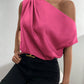 Asymmetrical Neck Ruched Blouse One Shoulder Top