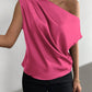 Asymmetrical Neck Ruched Blouse One Shoulder Top