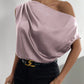 Asymmetrical Neck Ruched Blouse One Shoulder Top