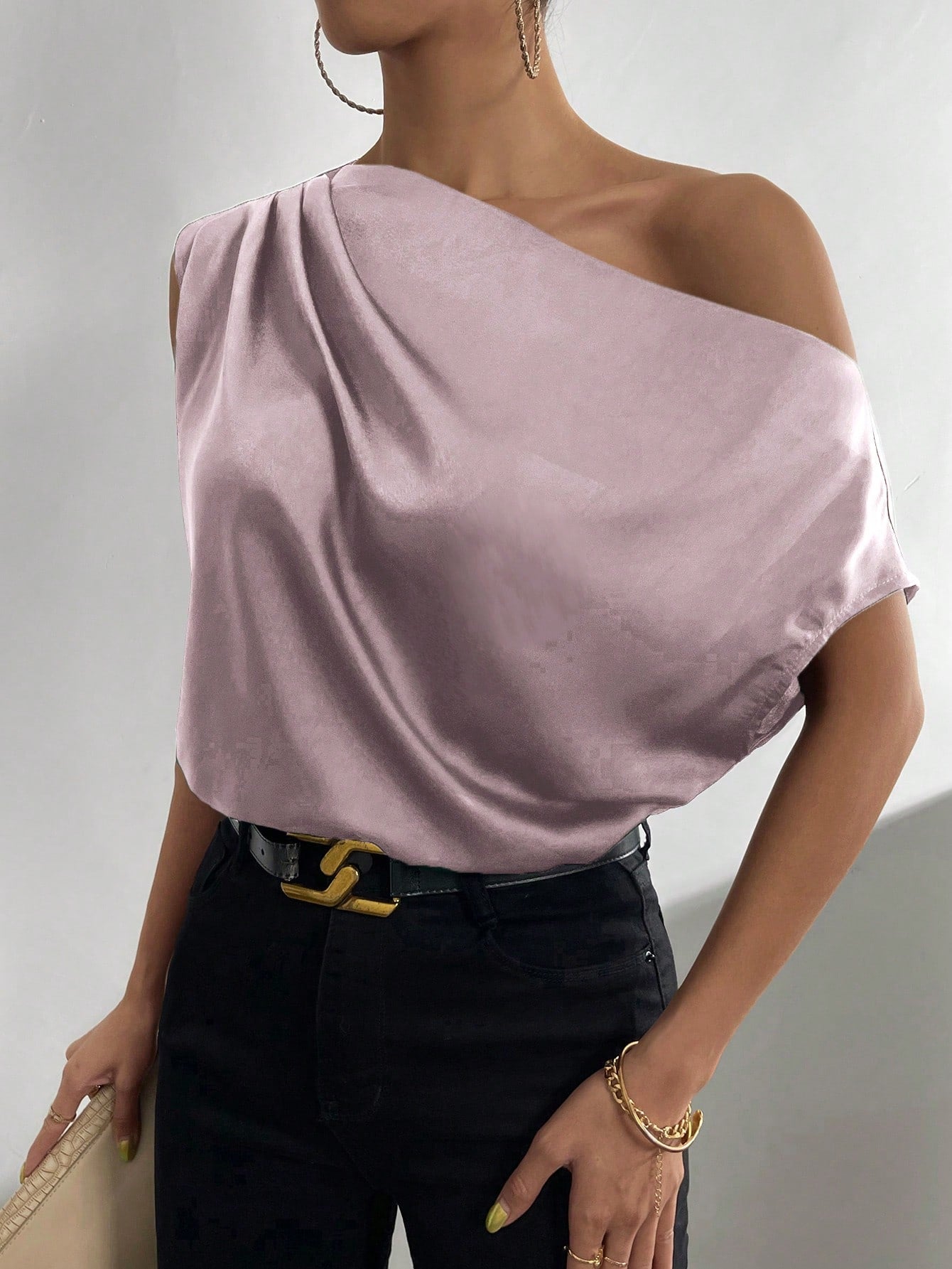 Asymmetrical Neck Ruched Blouse One Shoulder Top