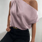 Asymmetrical Neck Ruched Blouse One Shoulder Top