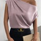 Asymmetrical Neck Ruched Blouse One Shoulder Top