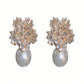 Gold Super Flash Light Luxury Diamond Flower Pearl Earrings