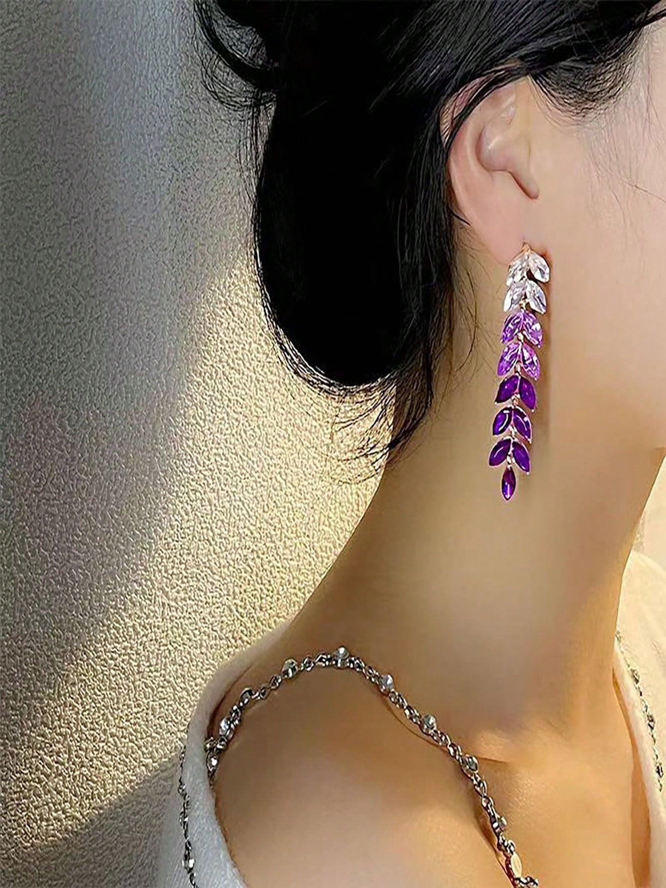 Water Drop Rhinestone Tassel Wheat Ear Pendant Earrings