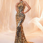 Gold Sequin Backless Maxi Evening Dress With Halter Neck  Elegant Evening Dress