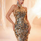 Gold Sequin Backless Maxi Evening Dress With Halter Neck  Elegant Evening Dress