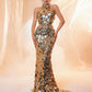 Gold Sequin Backless Maxi Evening Dress With Halter Neck  Elegant Evening Dress