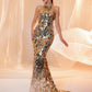 Gold Sequin Backless Maxi Evening Dress With Halter Neck  Elegant Evening Dress