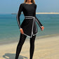 Contrast Binding Long Sleeve Modest Elegant Swimwear Set