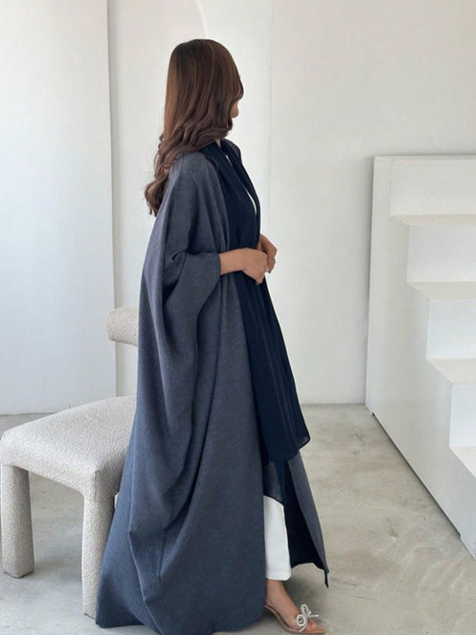 Linen Long Batwing Sleeve Dress Abaya