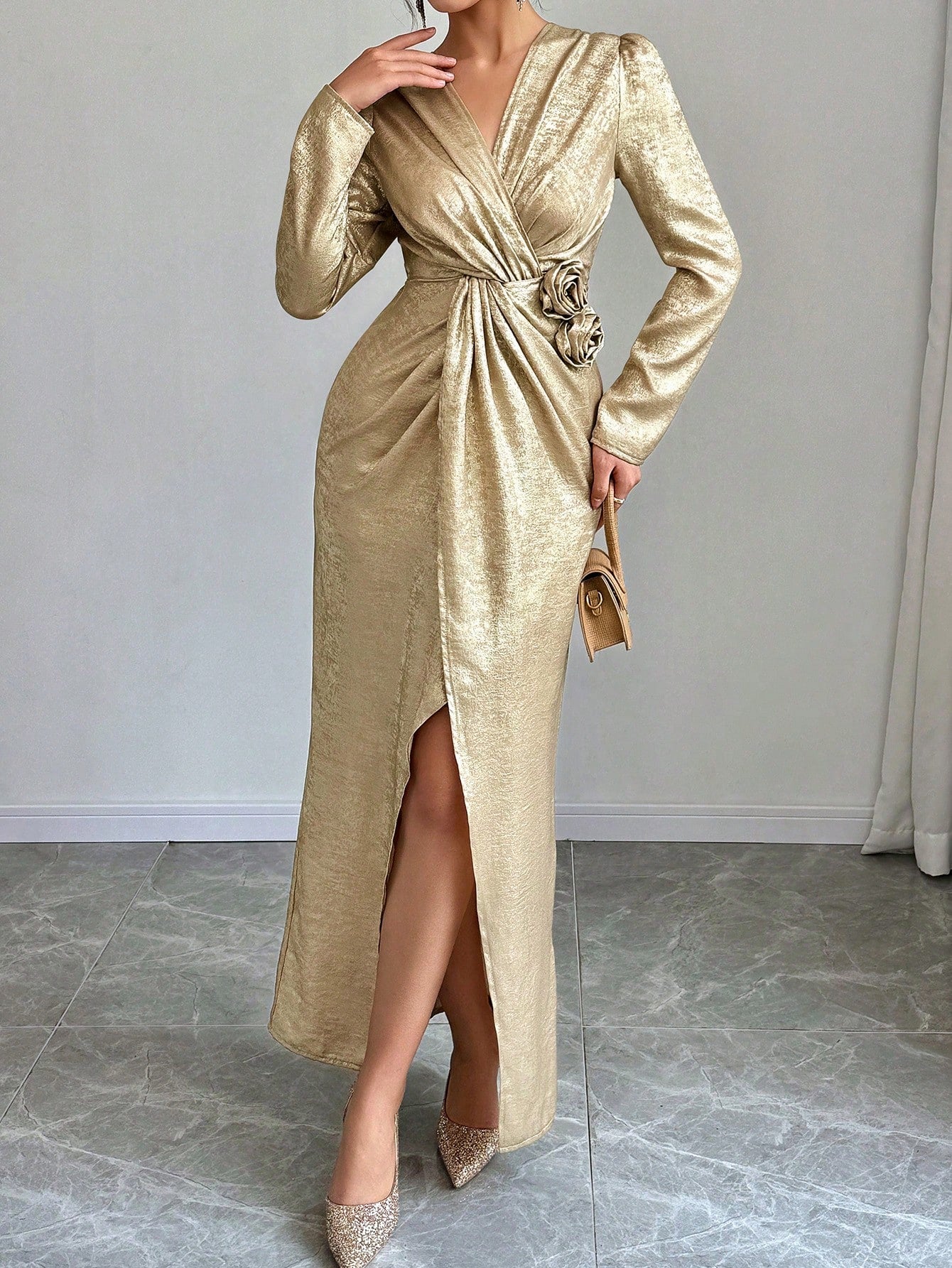 Wrap Around Long Sleeve Dress