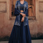 Navy Blue Chinnon Silk Jacket Style Designer Bridesmaid Lehenga