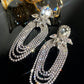 Diamond Inlaid Water Drop Shaped Tassel Earrings