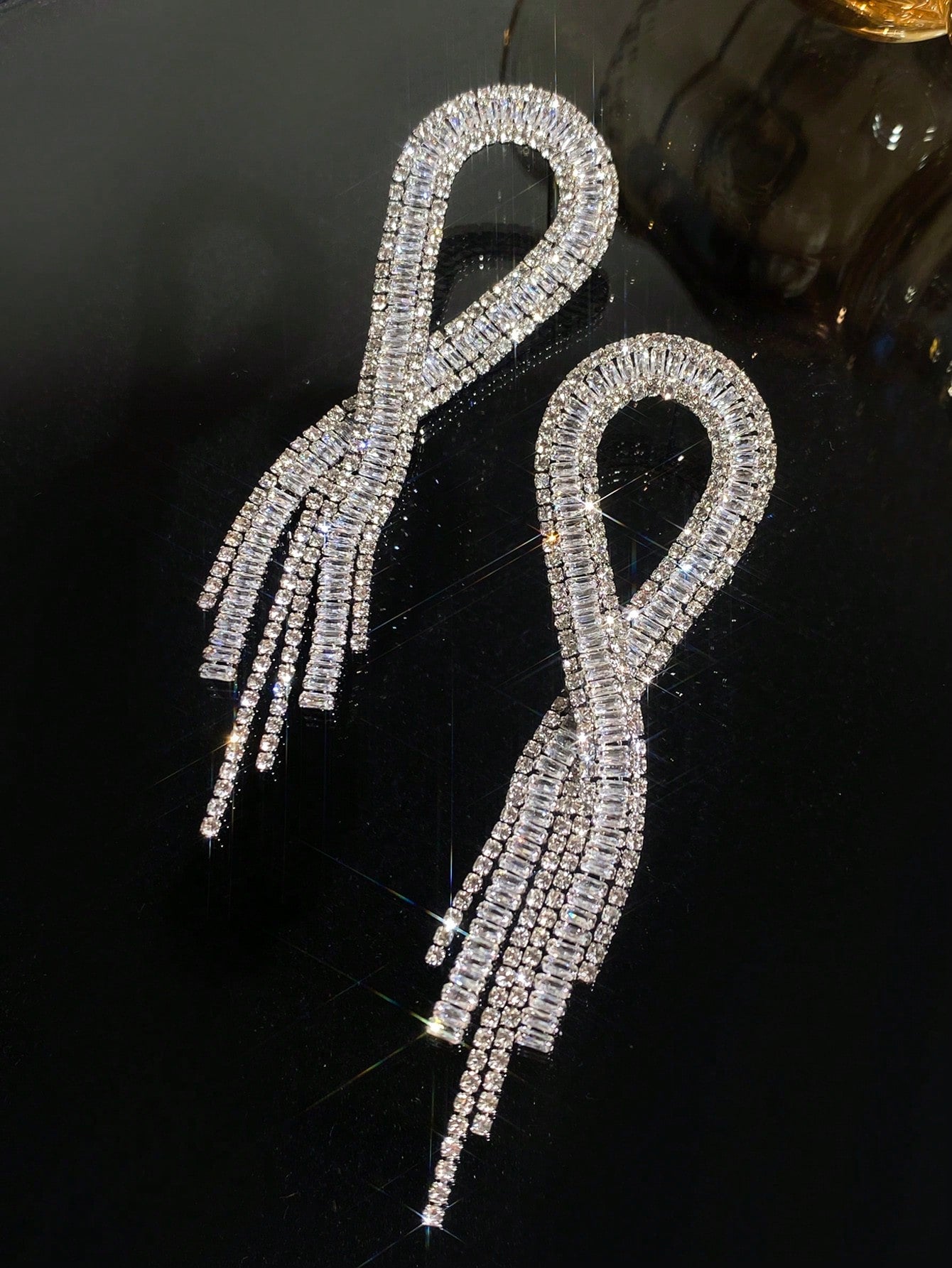 Geometric Tassel Design Inlaid With Cubic Zirconia Earrings