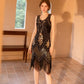 Vintage V-neck Sequin Tassel Dress Beaded Evening Dress