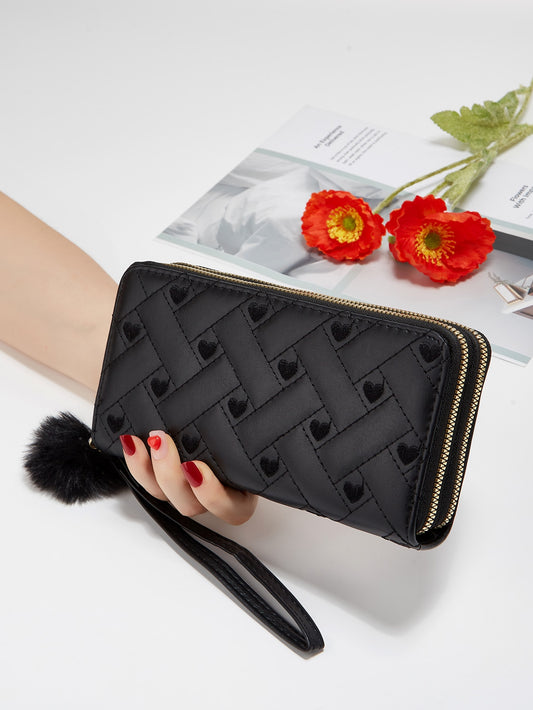 Heart Embroidery Long Wallet Lightweight Modern Business Credit Card ID Card Money Cash Wallet