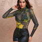 Printed Sheer Mesh Top