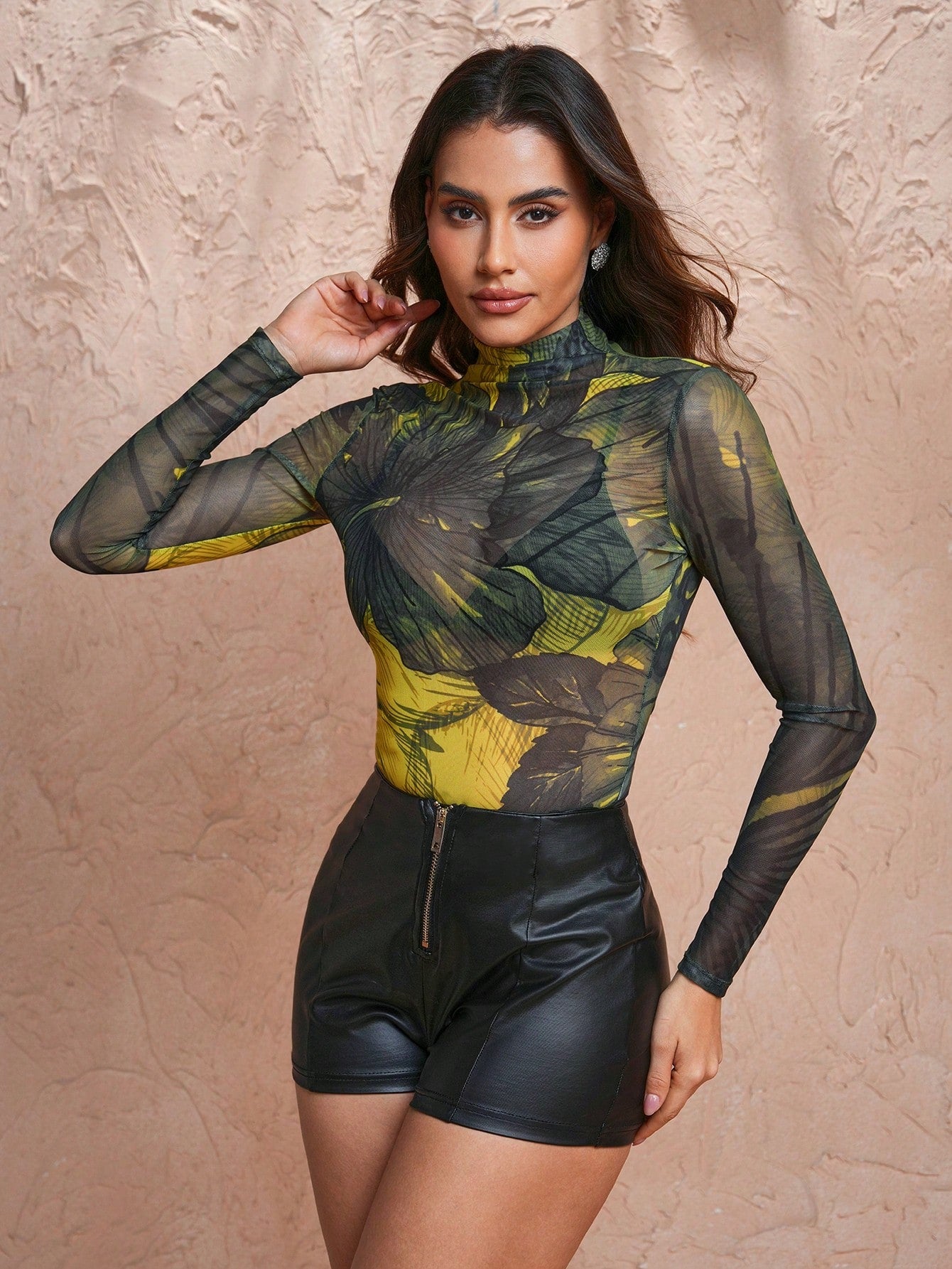 Printed Sheer Mesh Top