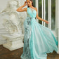 One Shoulder Contrast Sequin Mesh Panel Formal Evening Dress